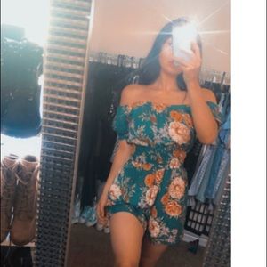 Green floral romper